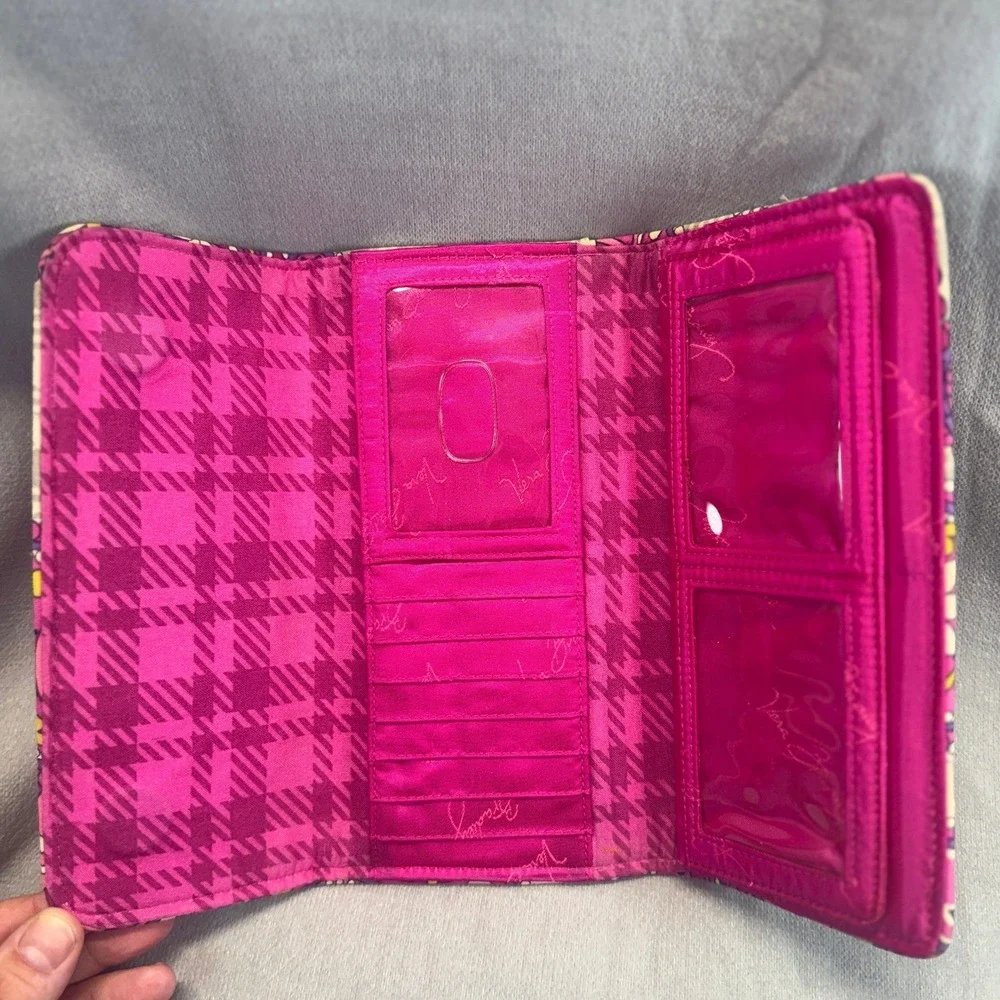 Vera Bradley Trifold Wallet Women One Size Pink Gray Paisley Quilted Cotton